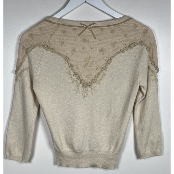 Guinevere X Anthropologie Size Small Cream Embroidered Lace Fitted Cardigan - Picture 3 of 9